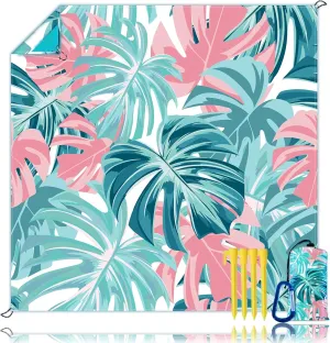 Beach Blanket, Waterproof Sandproof Beach Mat Oversized 79 X 83 Inch for 4-6 Adults, Lightweight Picnic Blanket, Portable Picnic Mat for Outdoor Travel Camping Hiking with 4 Stakes & 4 Corner Pocket