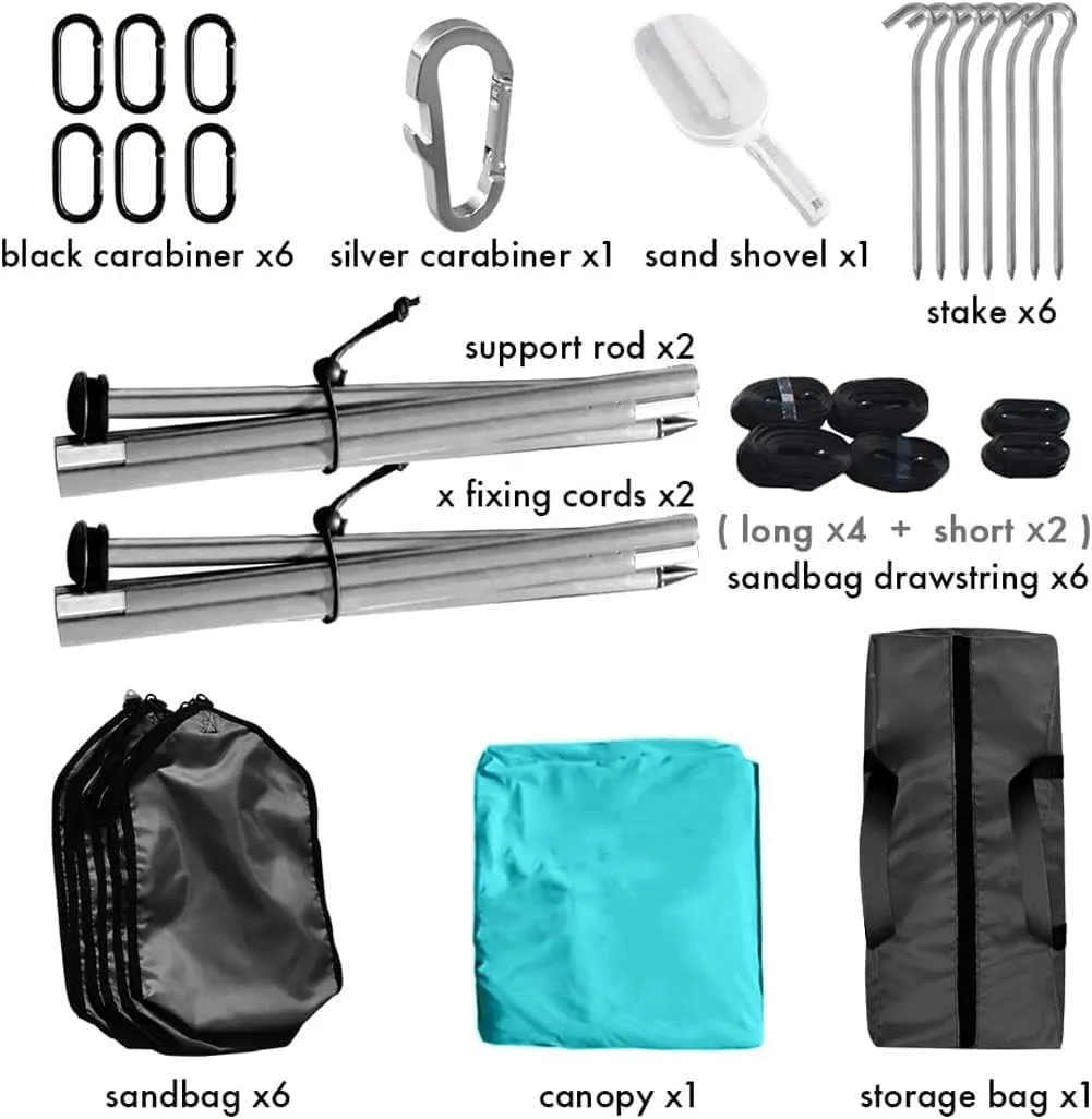 Beach Canopy Windproof Design, Sun Shelter UPF50  Portable Family Tent with 6 Sandbags Anchors 10x10 FT 2 Pole Pop Up Outdoor Shelter for Beach, Camping, Fishing, Backyard