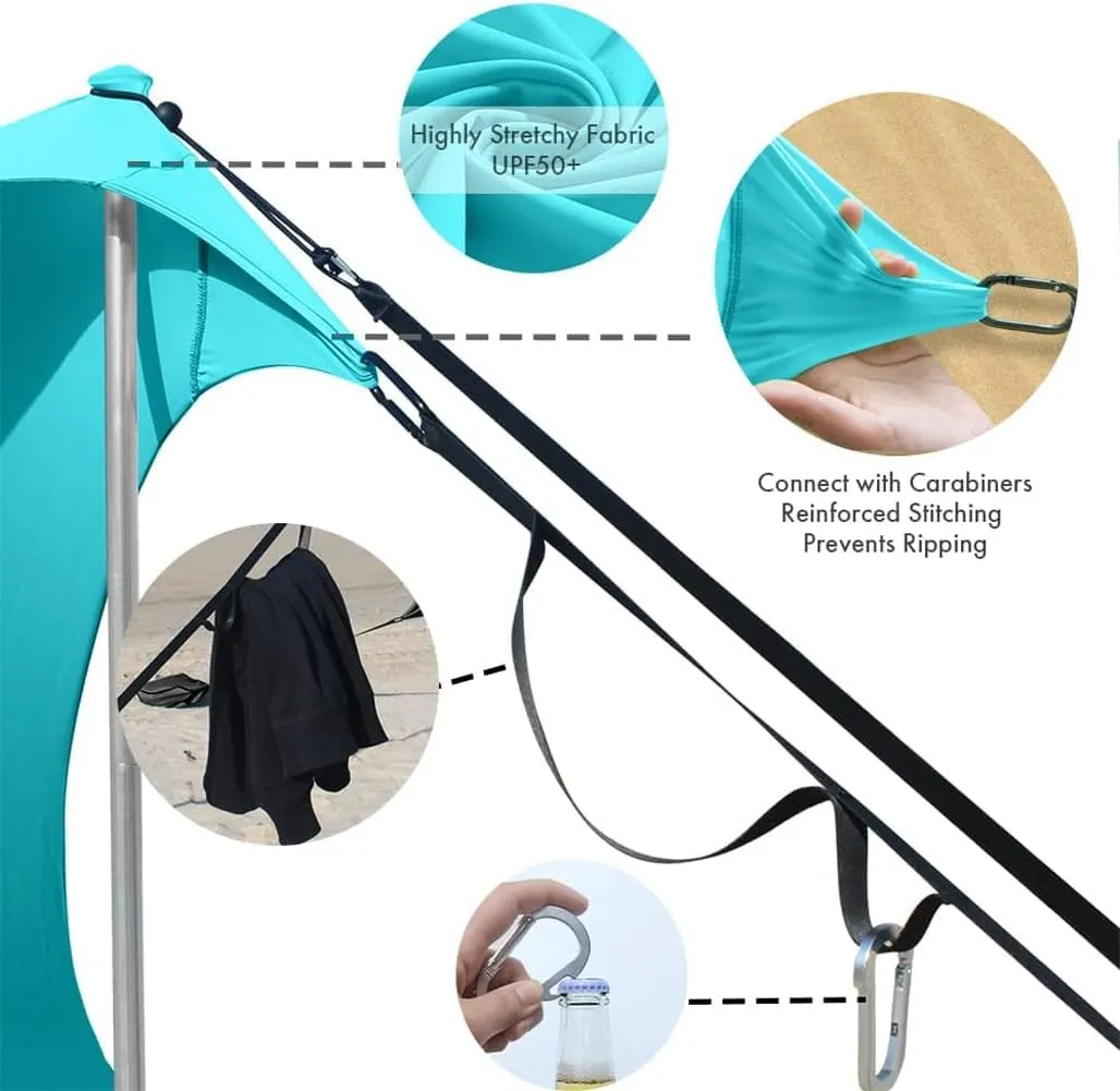 Beach Canopy Windproof Design, Sun Shelter UPF50  Portable Family Tent with 6 Sandbags Anchors 10x10 FT 2 Pole Pop Up Outdoor Shelter for Beach, Camping, Fishing, Backyard