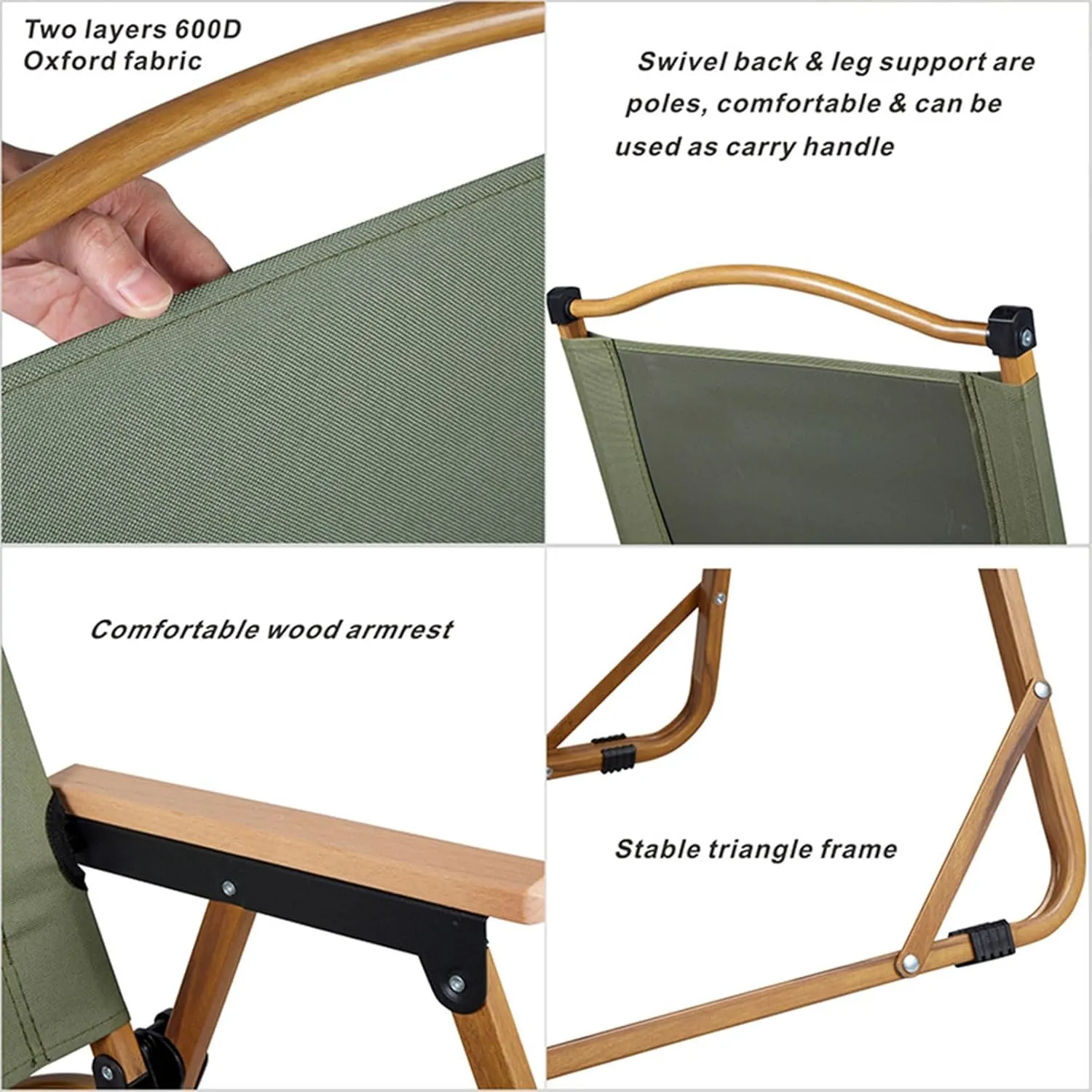 Beach Chair - Portable Reclining Lounger for Tanning - Camping Directors Chair - Heavy Duty Collapsible Chairs for Sports Garden Beach Fishing, 51x41x61cm, Green