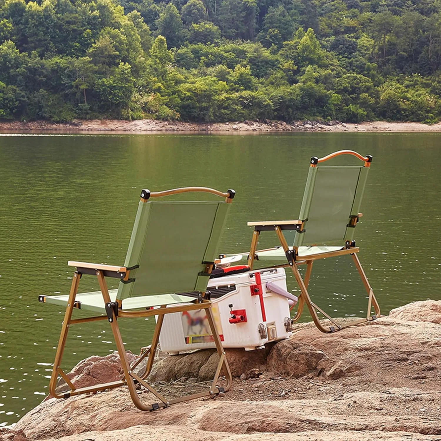 Beach Chair - Portable Reclining Lounger for Tanning - Camping Directors Chair - Heavy Duty Collapsible Chairs for Sports Garden Beach Fishing, 51x41x61cm, Green