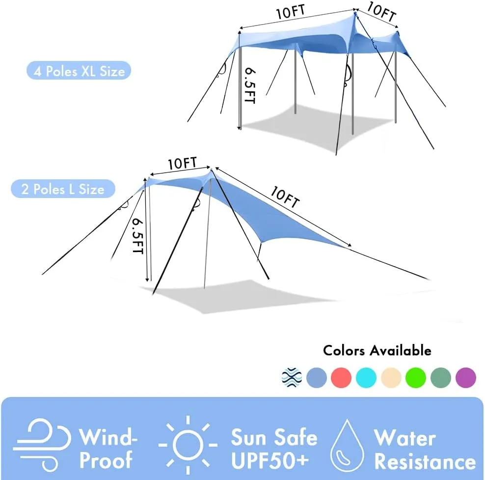 Beach Shade Windproof Design, Sun Shelter UPF50  Portable Family Canopy Tent with 8 Sandbag Anchors 10x10 FT 4 Poles Pop Up Outdoor Shelter for Beach, Camping, Fishing, Backyard and Picnics