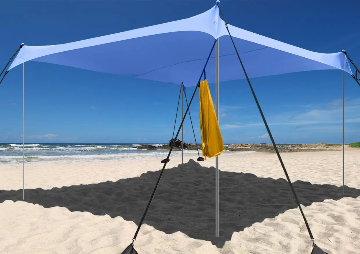 Beach Shade Windproof Design, Sun Shelter UPF50  Portable Family Canopy Tent with 8 Sandbag Anchors 10x10 FT 4 Poles Pop Up Outdoor Shelter for Beach, Camping, Fishing, Backyard and Picnics