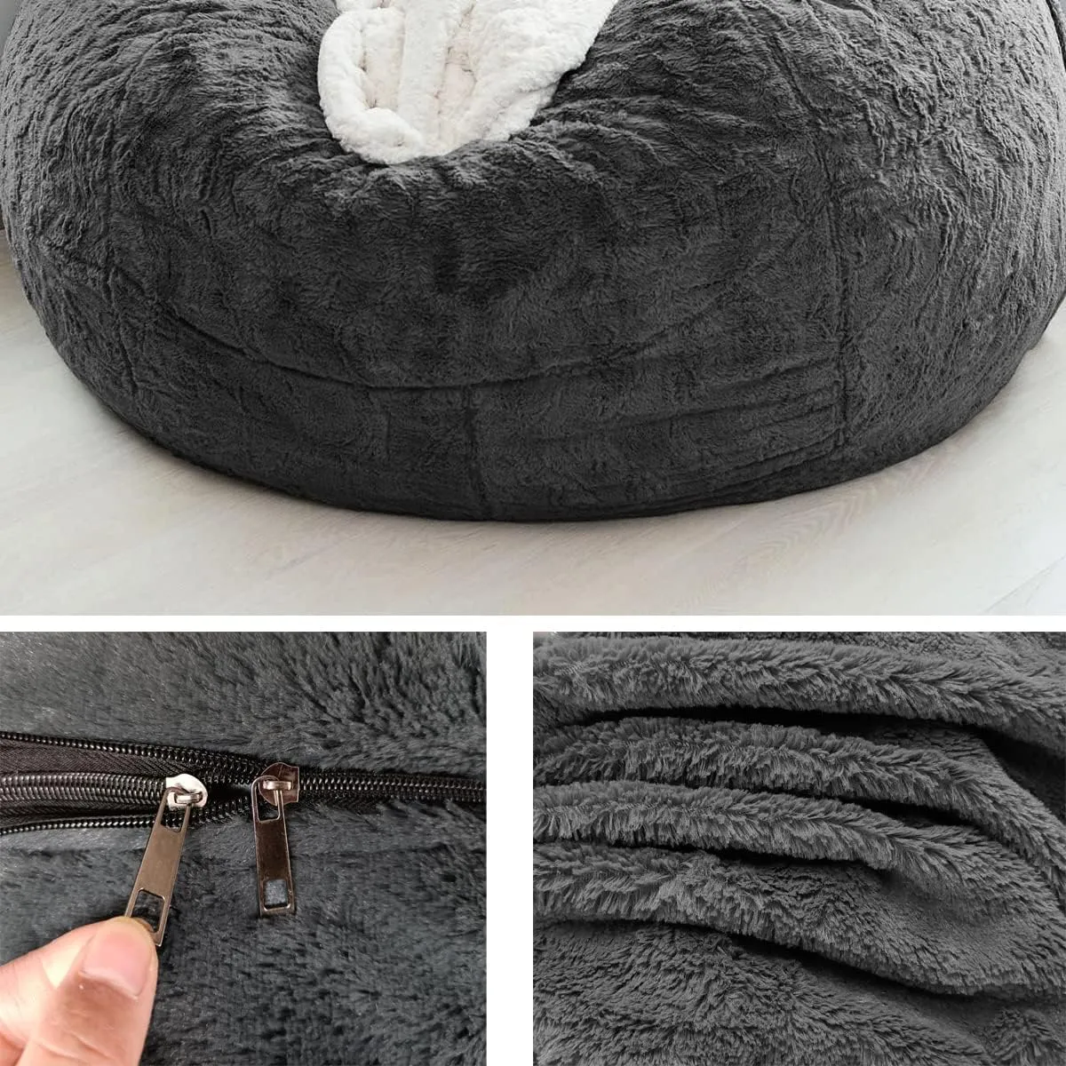 Bean Bag Sofa Cover (Dark Gray, 6FT(D153*H65cm) ONLY Cover)