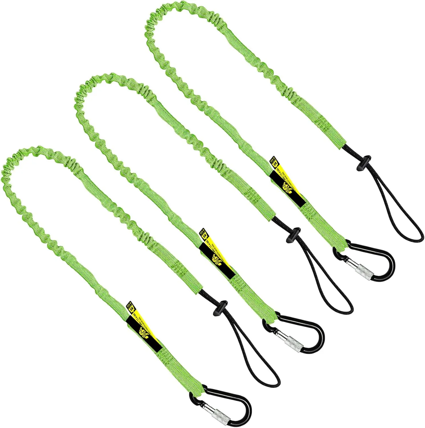 BearTOOLS Green Tool Lanyard with Aluminum Screw Lock Carabiner - Extend up to 165cm - Max Load 8KG / 17.6lb - Shock Absorbing Tool Tether for Working at Height, Scaffolding (3-Pack)