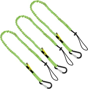 BearTOOLS Green Tool Lanyard with Aluminum Screw Lock Carabiner - Extend up to 165cm - Max Load 8KG / 17.6lb - Shock Absorbing Tool Tether for Working at Height, Scaffolding (3-Pack)