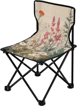 Beautiful Flora (4) Portable Outdoor Folding Chair Anti-Slip Padded Oxford Cloth Stool Camping Chair Small for Beach Hiking Fishing Gardening Quad Camp Chair
