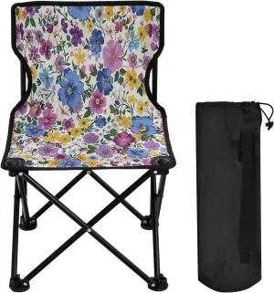 Beautiful Flowers Grass Portable Outdoor Folding Chair Anti-Slip Padded Oxford Cloth Stool Camping Chair Small for Beach Hiking Fishing Gardening Quad Camp Chair