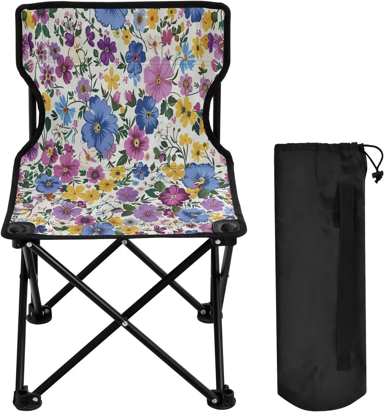 Beautiful Flowers Grass Portable Outdoor Folding Chair Anti-Slip Padded Oxford Cloth Stool Camping Chair Small for Beach Hiking Fishing Gardening Quad Camp Chair