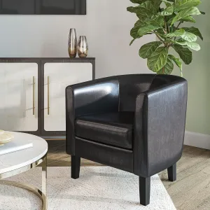 BELLEZE Living Room Chair, Faux Leather Round Accent Barrel Chair, Club Tub Sofa Chair for Bedroom, Corner Chair with Flared Legs and Cozy Soft Padding - Highland (Black)