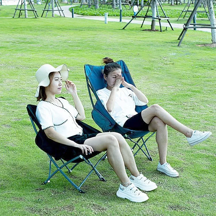 BENGOOD Outdoor Folding Recliner Camping Fishing Moon Chair Picnic Camping Road Trip Camping Chair (Black Low)