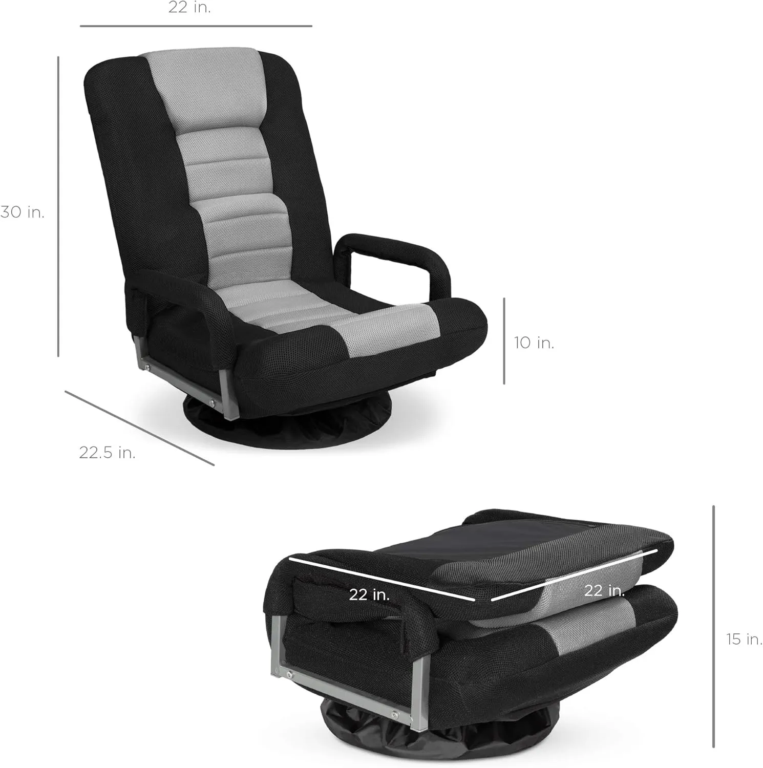 Best Choice Products Swivel Gaming Chair 360 Degree Multipurpose Floor Chair Rocker for TV, Reading, Playing Video Games w/Lumbar Support, Armrest Handles, Adjustable Backrest - Black/Gray