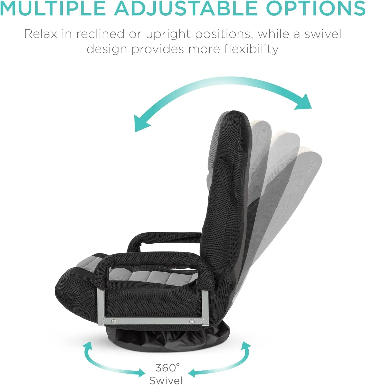 Best Choice Products Swivel Gaming Chair 360 Degree Multipurpose Floor Chair Rocker for TV, Reading, Playing Video Games w/Lumbar Support, Armrest Handles, Adjustable Backrest - Black/Gray