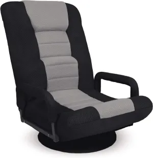 Best Choice Products Swivel Gaming Chair 360 Degree Multipurpose Floor Chair Rocker for TV, Reading, Playing Video Games w/Lumbar Support, Armrest Handles, Adjustable Backrest - Black/Gray
