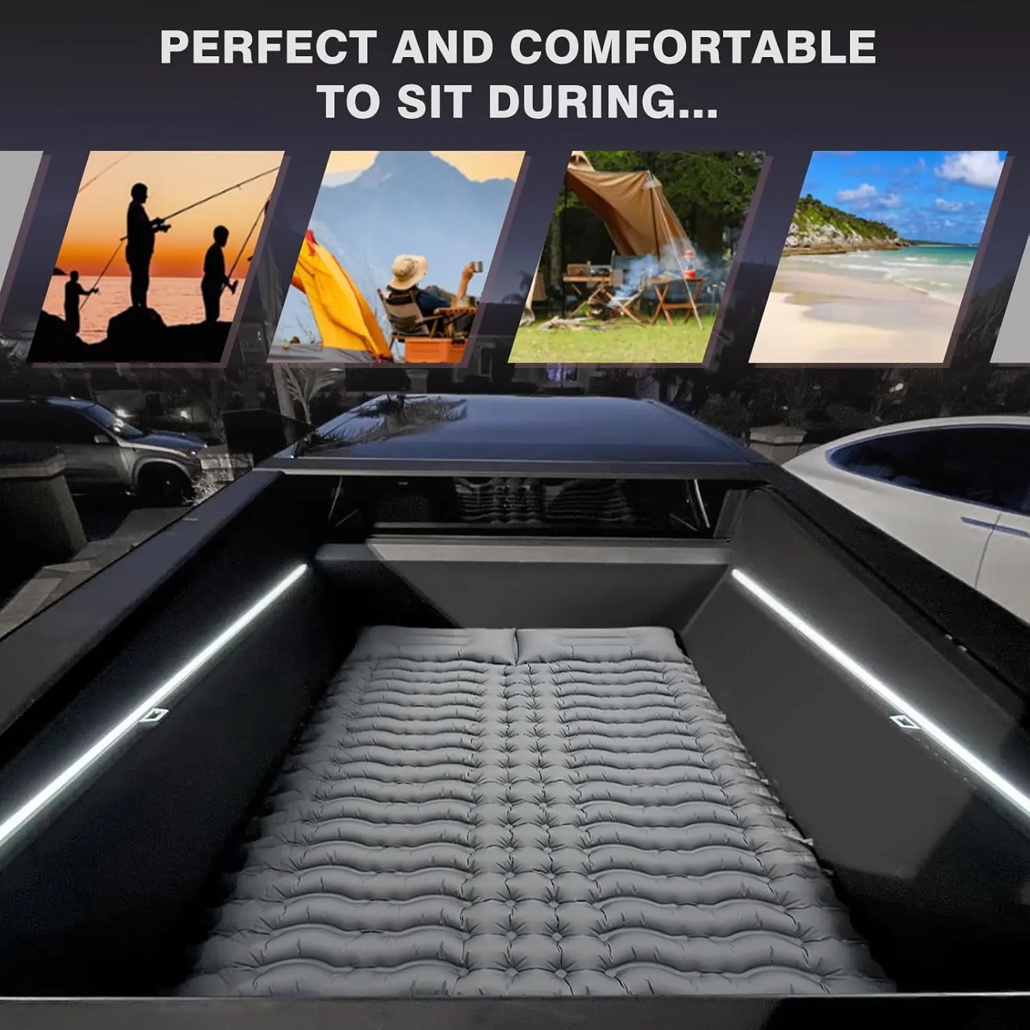 BestEvMod Truck Bed Air Mattress Camping Compatible with Cybertruck 2025 2024 Accessories Pickup Custom Fit with Built in Pump & Carry Bag Bed Back Seat Air Mattress Travel Vacation Camping