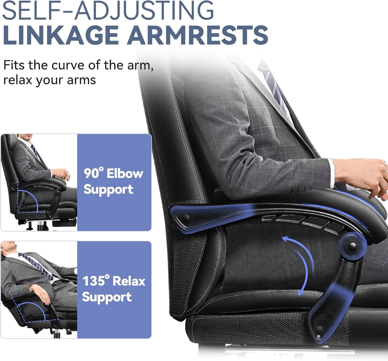 Big and Tall Executive Leather Reclining Office Chair with Footrest and Lumbar Support