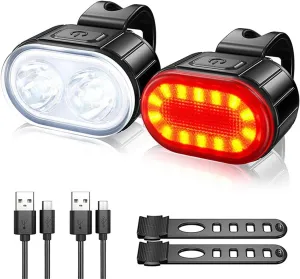 Bike Light Set Cycling Bicycle Front Rear Light Set Bike USB Charge Headlight Light Waterproof Taillight Lantern Bicycle Accessories Bicycle Light(Set)