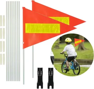 Bike Safety Flag with Pole 2 Sets, 6-Foot Adjustable Height Sturdy Fiberglass Tear-Resistant Waterproof Orange Safety Flag (Red Yellow and White)