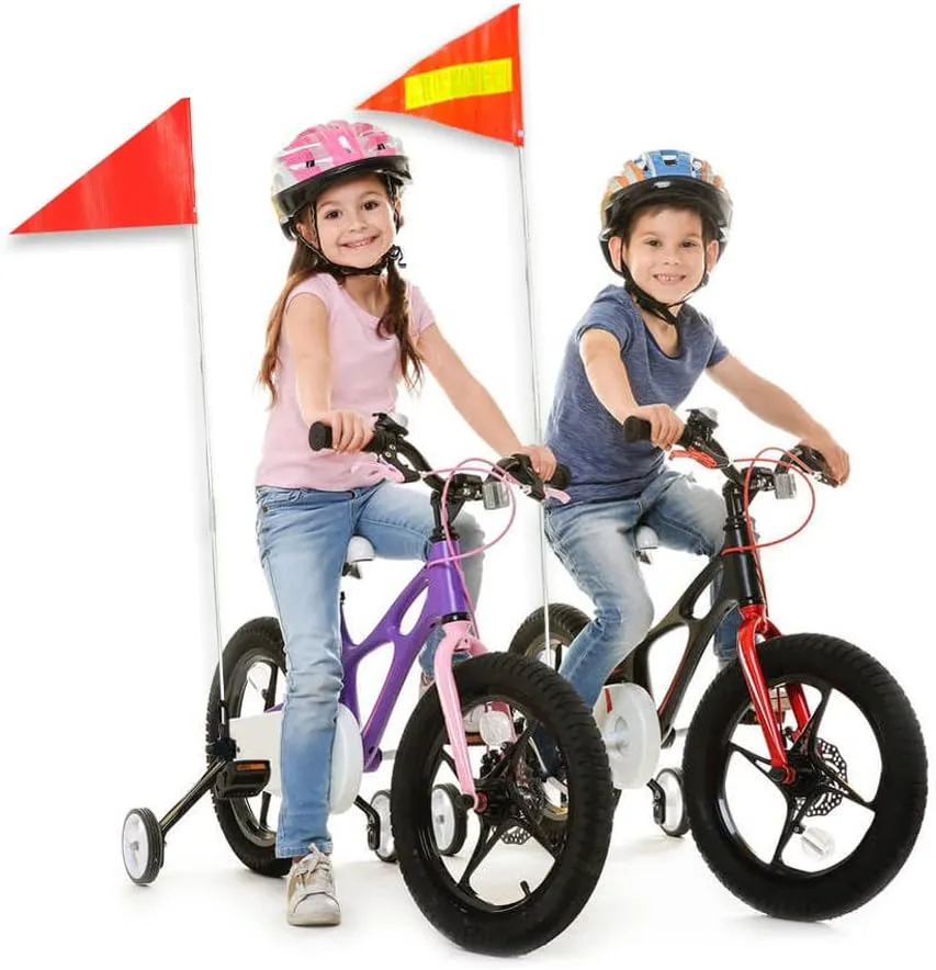 Bike Safety Flag with Pole 2 Sets, 6-Foot Adjustable Height Sturdy Fiberglass Tear-Resistant Waterproof Orange Safety Flag (Red Yellow and White)