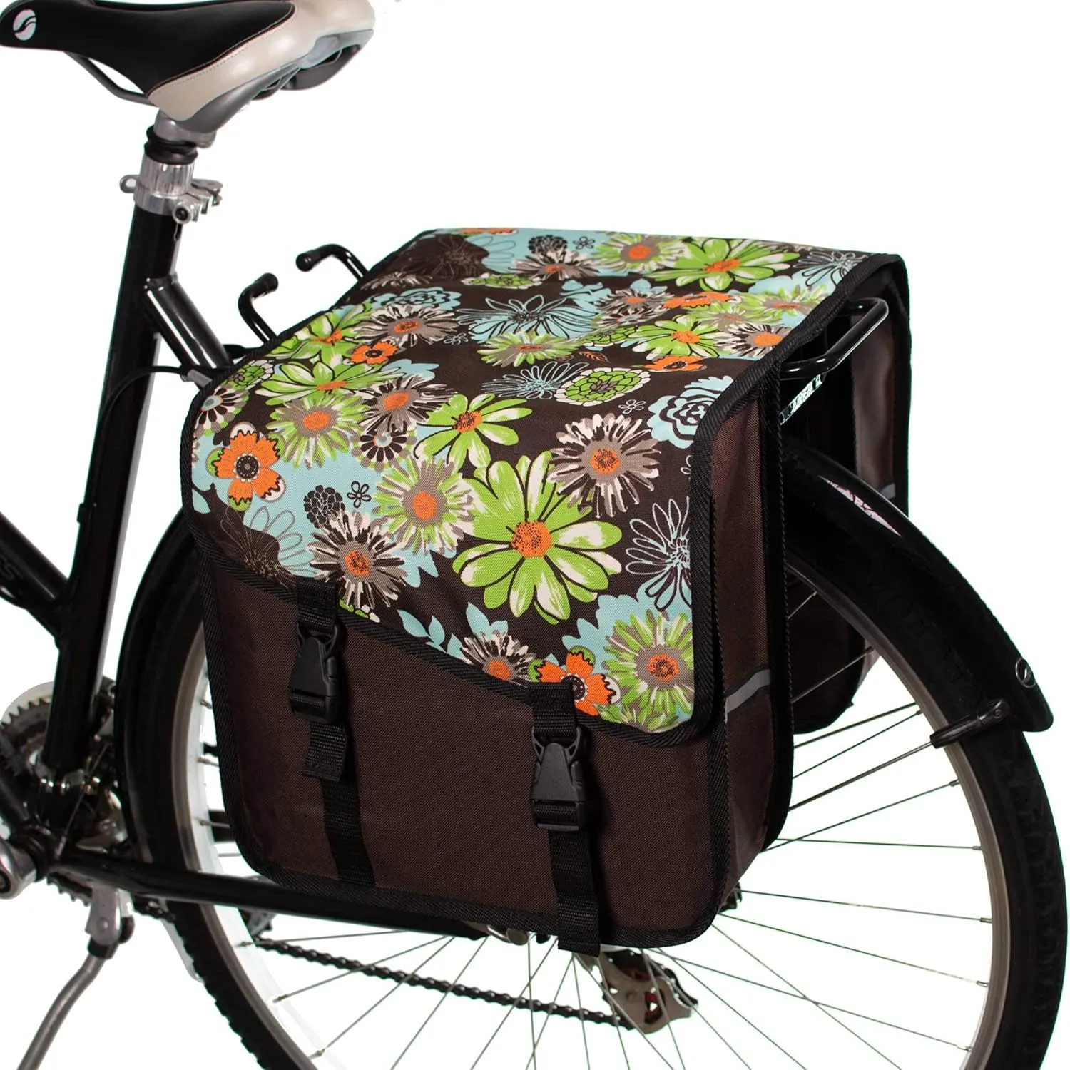 BikyBag Classic CS - Bike Double Bag, Fashion & Colorful Bicycle Panniers (Green Meadow)