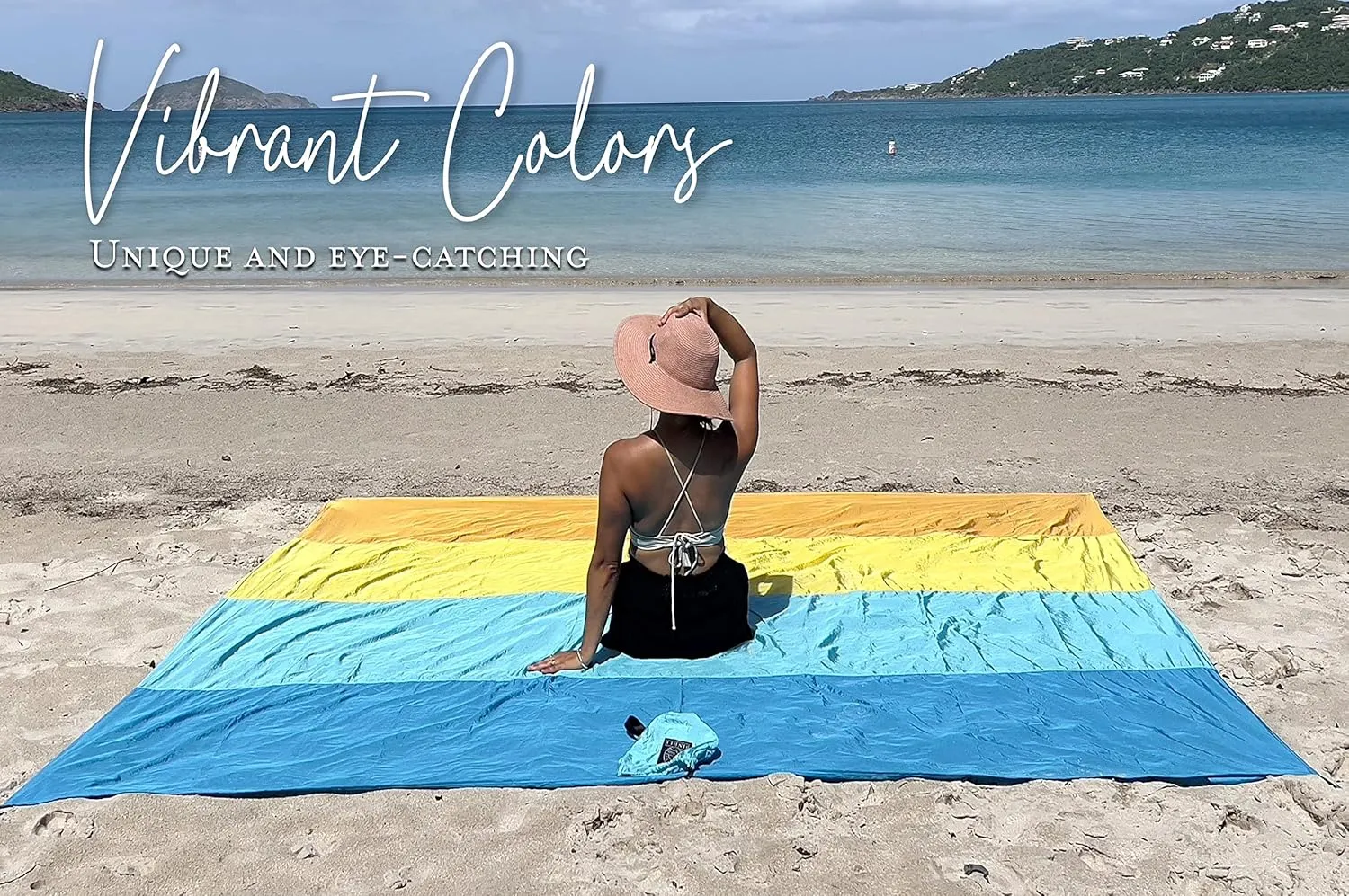 BINDLE Eco-Beach Blanket 10'x9' Extra Large, Recycled Lightweight Material, Sand Free Water Resistant Sandproof, Oversized Portable Picnic Mat for Outdoors Camping Travel, Beach Vibes