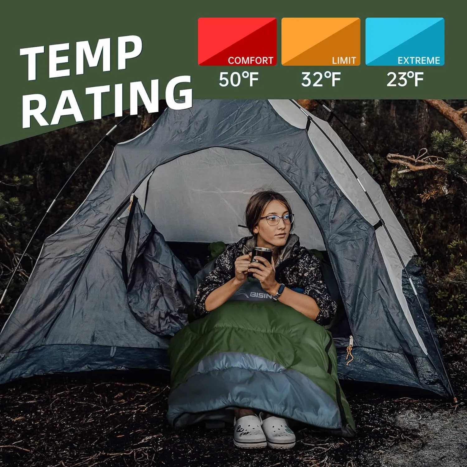 BISINNA 0 Degree Winter Sleeping Bags(480GSM) for Adults-Cold Weather Camping Sleeping Bag-Comfortable Warm Portable Sleeping Bags with Pillow Compression Sack for Backpacking Hiking Outdoor