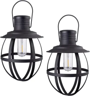 BL840-2 Battery Powered Outdoor 11.5 inch Decorative LED Metal Hanging Lantern with Your Choice of 4, 6 or 8 Hour Automatic Timer, Black…