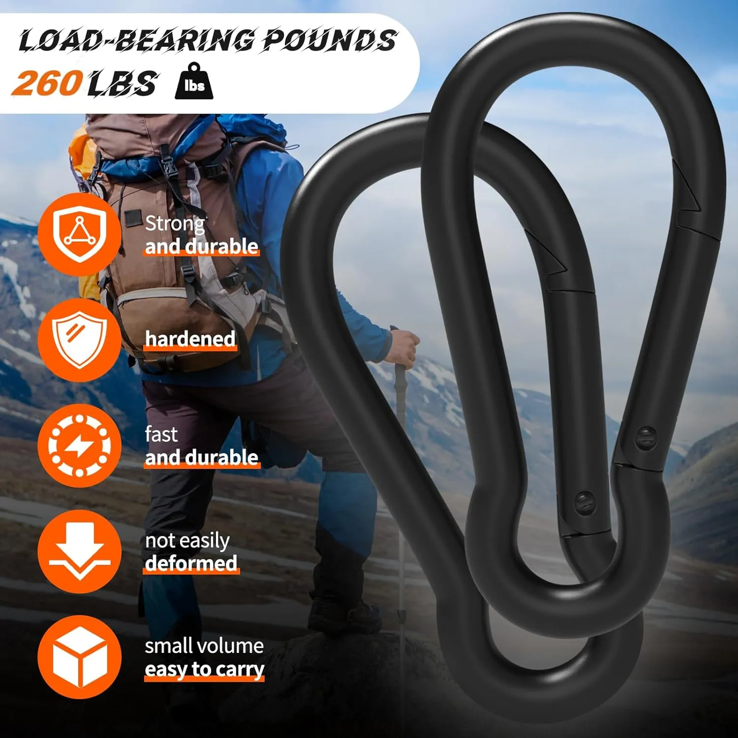 Black Carabiner Clips 2.36IN Spring Snap Hooks M6 120PCS Small Carabiners Galvanized Steel Quick Links Caribiniers for Outdoor Hiking Camping Hammocks Dog Leashes Backpack Snaps