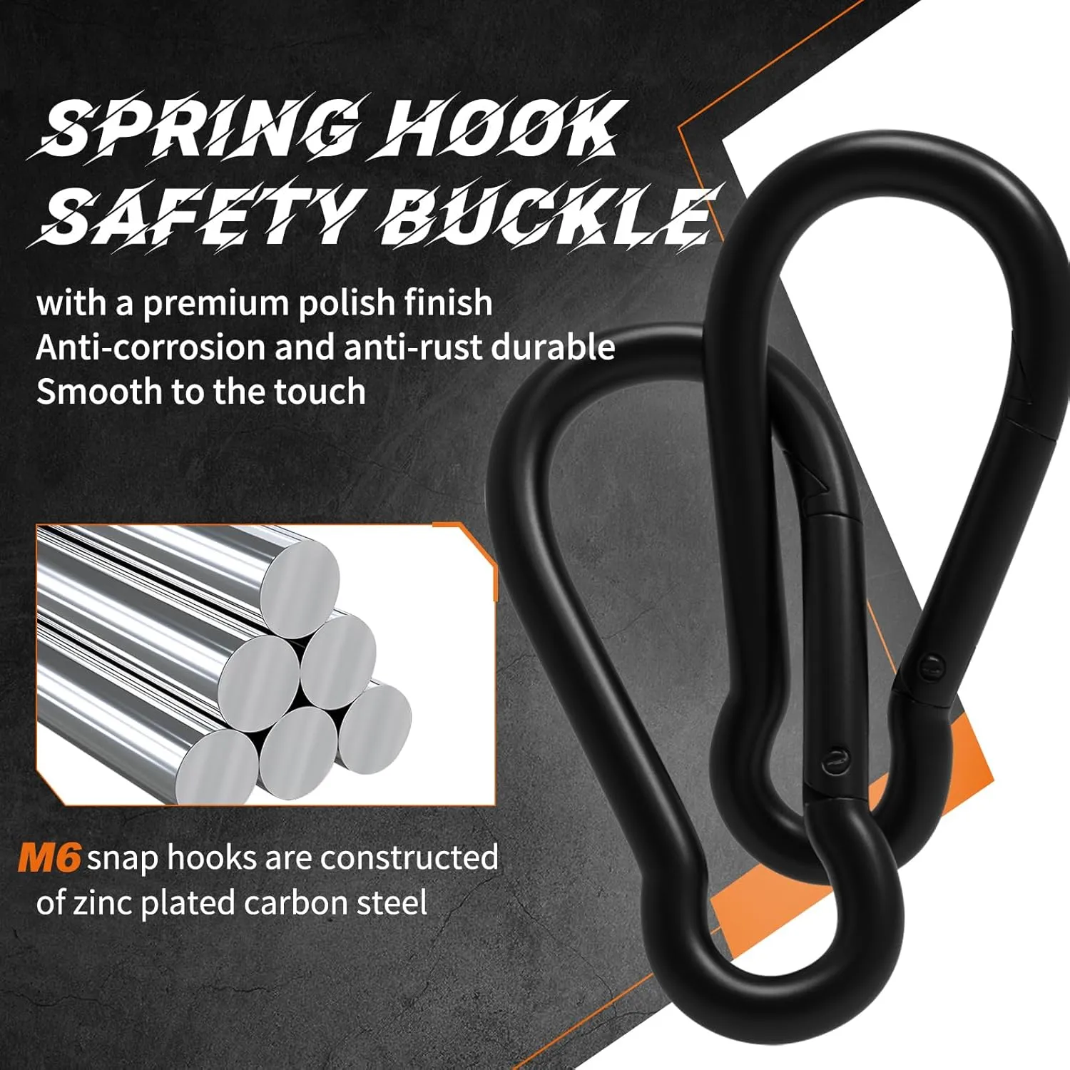 Black Carabiner Clips 2.36IN Spring Snap Hooks M6 120PCS Small Carabiners Galvanized Steel Quick Links Caribiniers for Outdoor Hiking Camping Hammocks Dog Leashes Backpack Snaps
