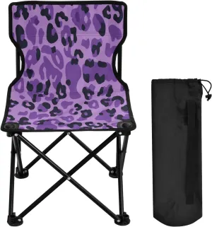 Black Leopard Portable Outdoor Folding Chair Anti-Slip Padded Oxford Cloth Stool Camping Chair Small for Beach Hiking Fishing Gardening Quad Camp Chair