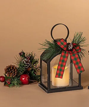 Black Plastic Lantern w/ Candle, Ribbon & Candle Ring