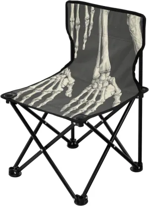 Black White Skeleton Claw Portable Outdoor Folding Chair Anti-Slip Padded Oxford Cloth Stool Camping Chair Small for Beach Hiking Fishing Gardening Quad Camp Chair