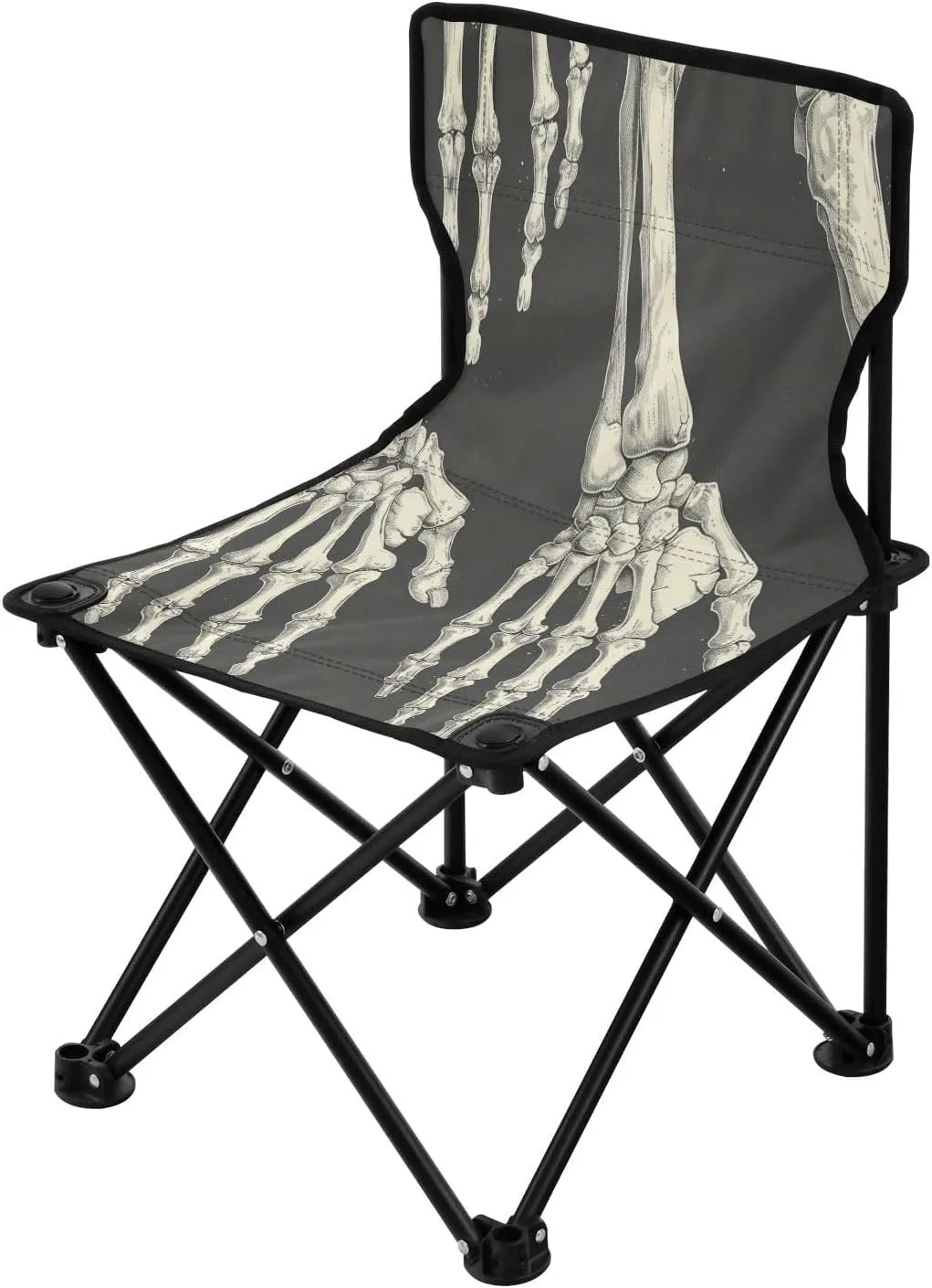 Black White Skeleton Claw Portable Outdoor Folding Chair Anti-Slip Padded Oxford Cloth Stool Camping Chair Small for Beach Hiking Fishing Gardening Quad Camp Chair