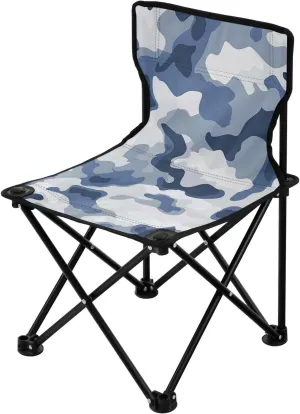 Blue Camouflage Portable Outdoor Folding Chair Anti-Slip Padded Oxford Cloth Stool Camping Chair Small for Beach Hiking Fishing Gardening Quad Camp Chair