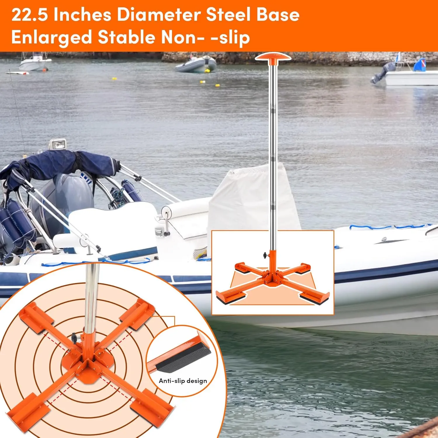Boat Cover Support Poles Heavy Duty, 16” to 59” Stainless Steel Telescoping Boat Cover Support System with Metal Cross Base, Adjustable Strap - Orange