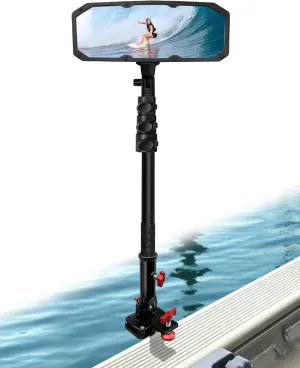 Boat Rear View Mirror 4.2" X 11.2" with Telescopic Pole and Bracket, 360° Angle Adjustable Pontoon Boat Mirror for Marine Ski Boat Water Skiing