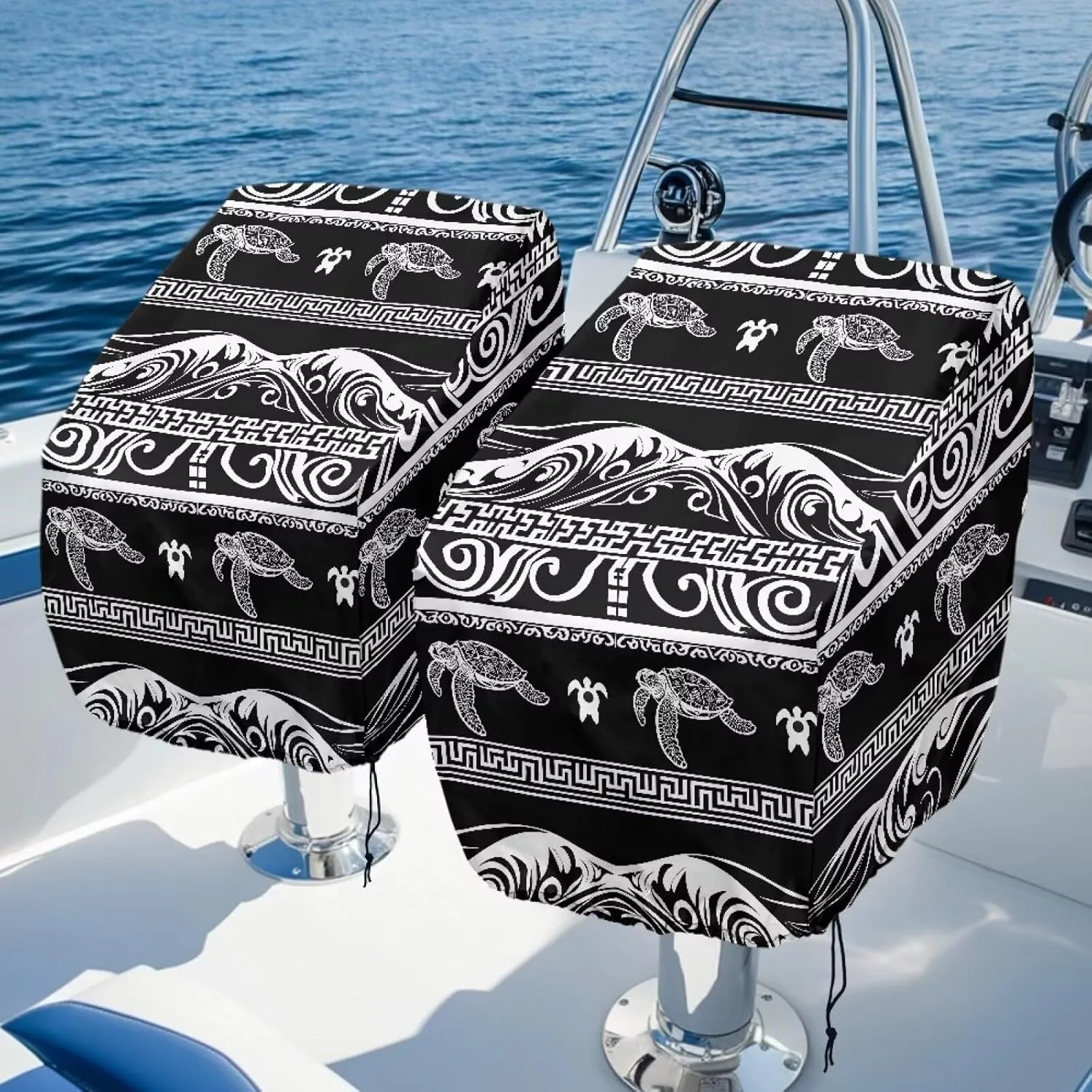 Boat Seat Cover,Waterproof Captains Chair Boat Seat Cover,Aztec Sea Turtle Pedestal Pontoon Chair Seat Cover, Full Length Protection for Your Helm Chair Cover