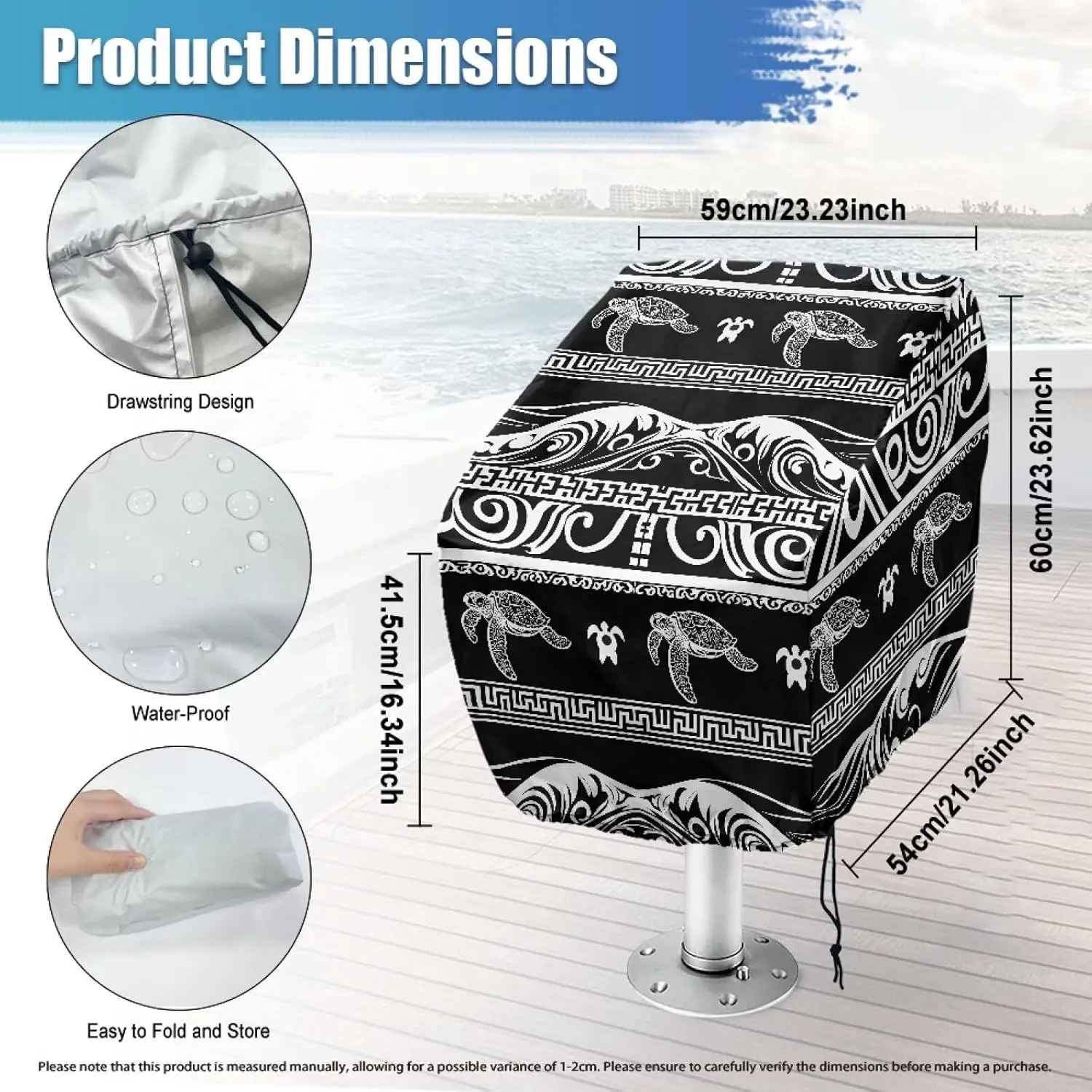 Boat Seat Cover,Waterproof Captains Chair Boat Seat Cover,Aztec Sea Turtle Pedestal Pontoon Chair Seat Cover, Full Length Protection for Your Helm Chair Cover