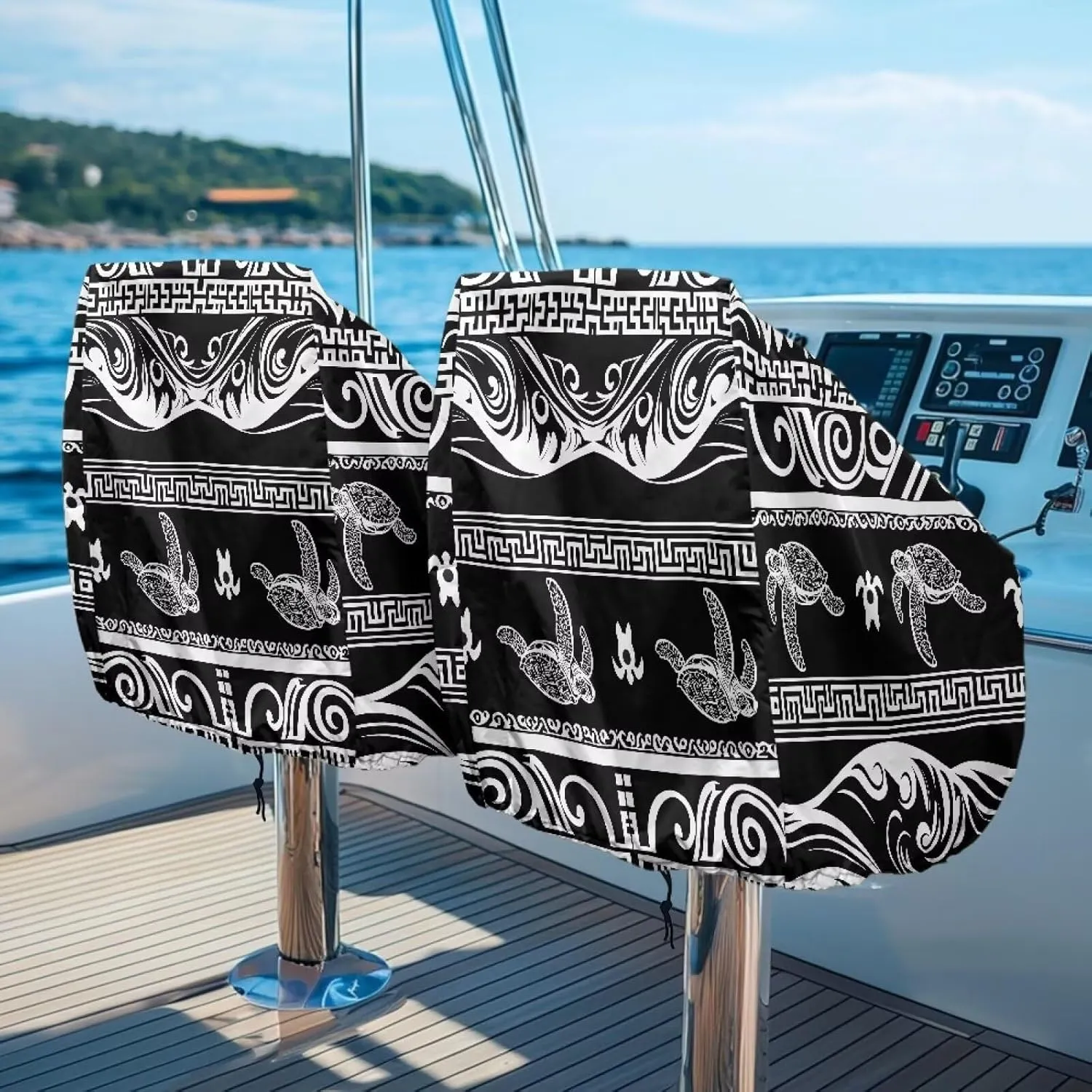Boat Seat Cover,Waterproof Captains Chair Boat Seat Cover,Aztec Sea Turtle Pedestal Pontoon Chair Seat Cover, Full Length Protection for Your Helm Chair Cover