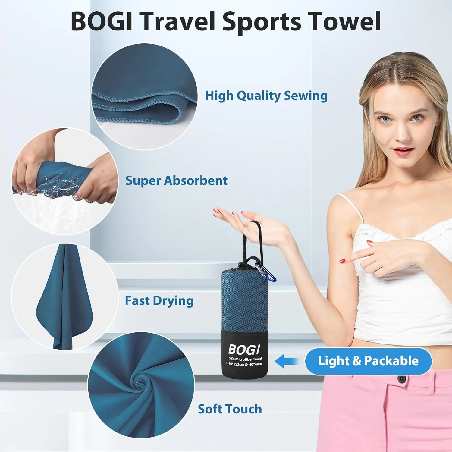 BOGI 4 Pack(8 pcs) Microfiber Travel Sports Towel-Quick Dry Towel, Soft Lightweight Microfiber Camping Towel Absorbent Compact Travel Towel for Camping Gym Beach Bath Yoga Swimming Backpacking-X Large