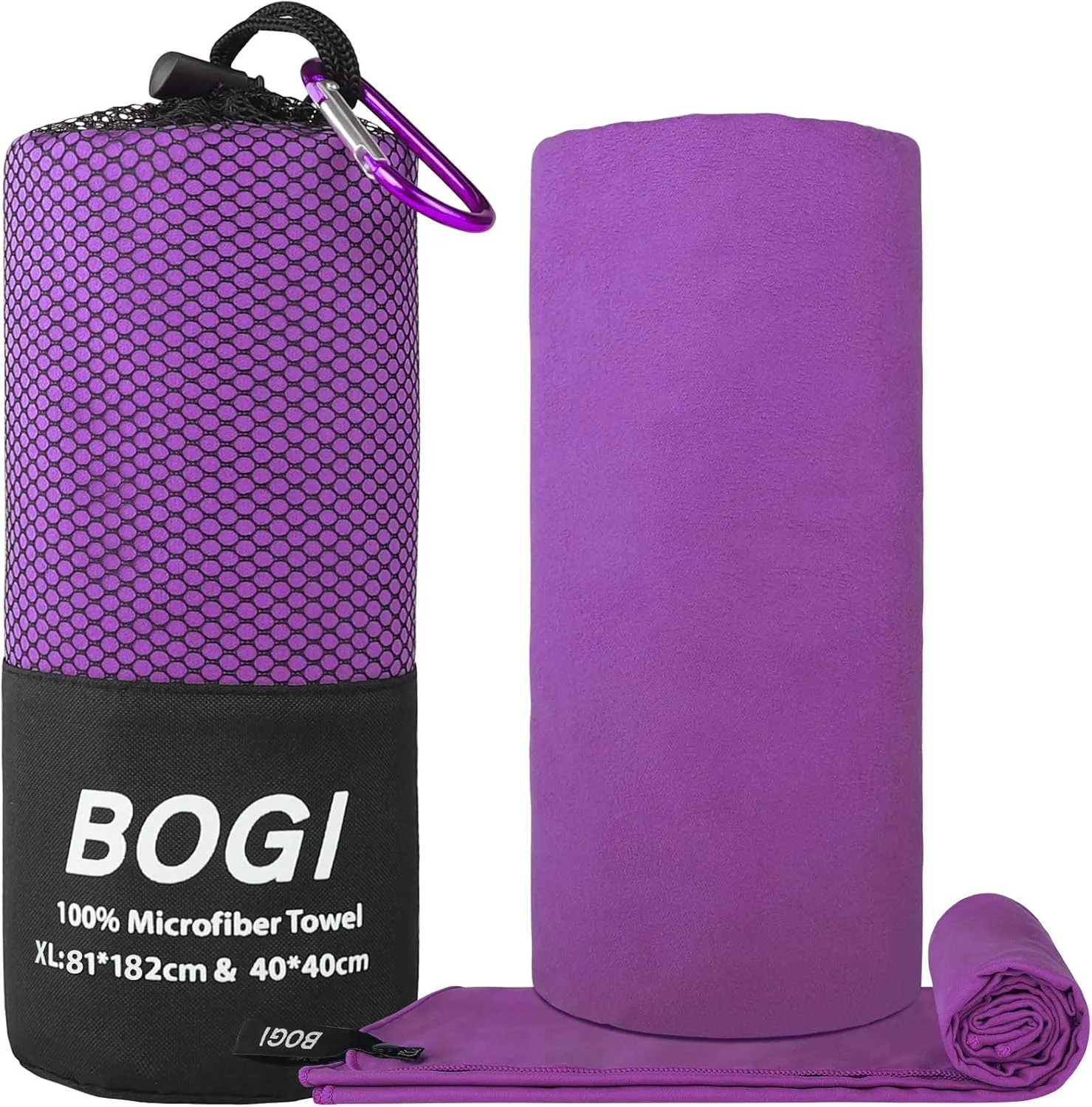 BOGI Microfiber Travel Sports Towel-Quick Dry Towel, Soft Lightweight Microfiber Camping Towel Absorbent Compact Travel Towel for Camping Gym Yoga Swimming Backpacking (XL:72''x32'' 16''x16''-Purple)