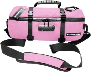 BOMBER CASE - Smell Proof Duffle Bag, Locking Sealed Zipper, Padded Interior, Internal Pockets, Adjustable Cinch Straps, Odor Proof Carbon Lined Filter, Combination Lock, Pink