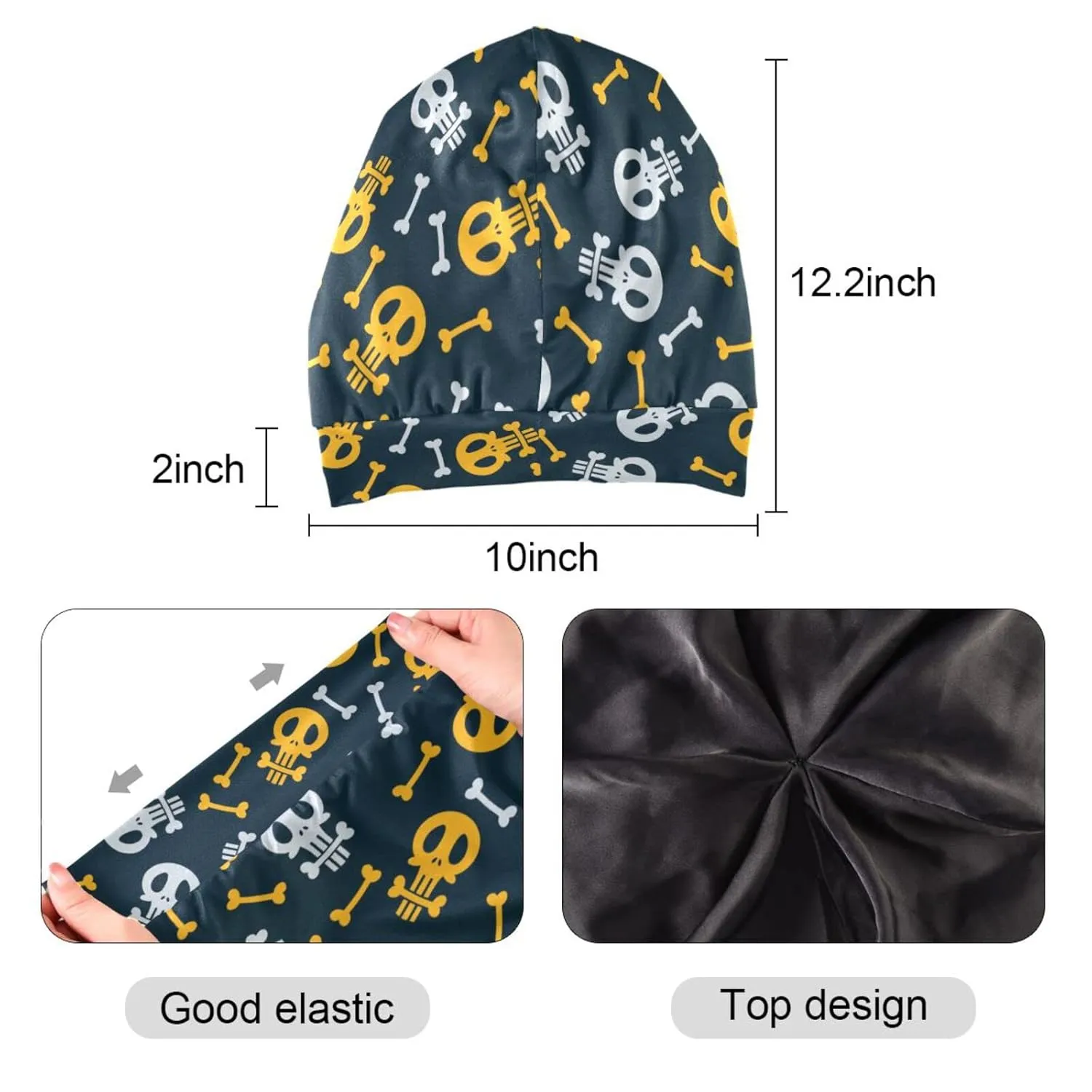 Bonnet Sleep Cap Hair Wrap Cover for Sleeping Satin Lined Head Wrap Nurse Cap Night Cap Slouchy Beanie for Men Women Skull