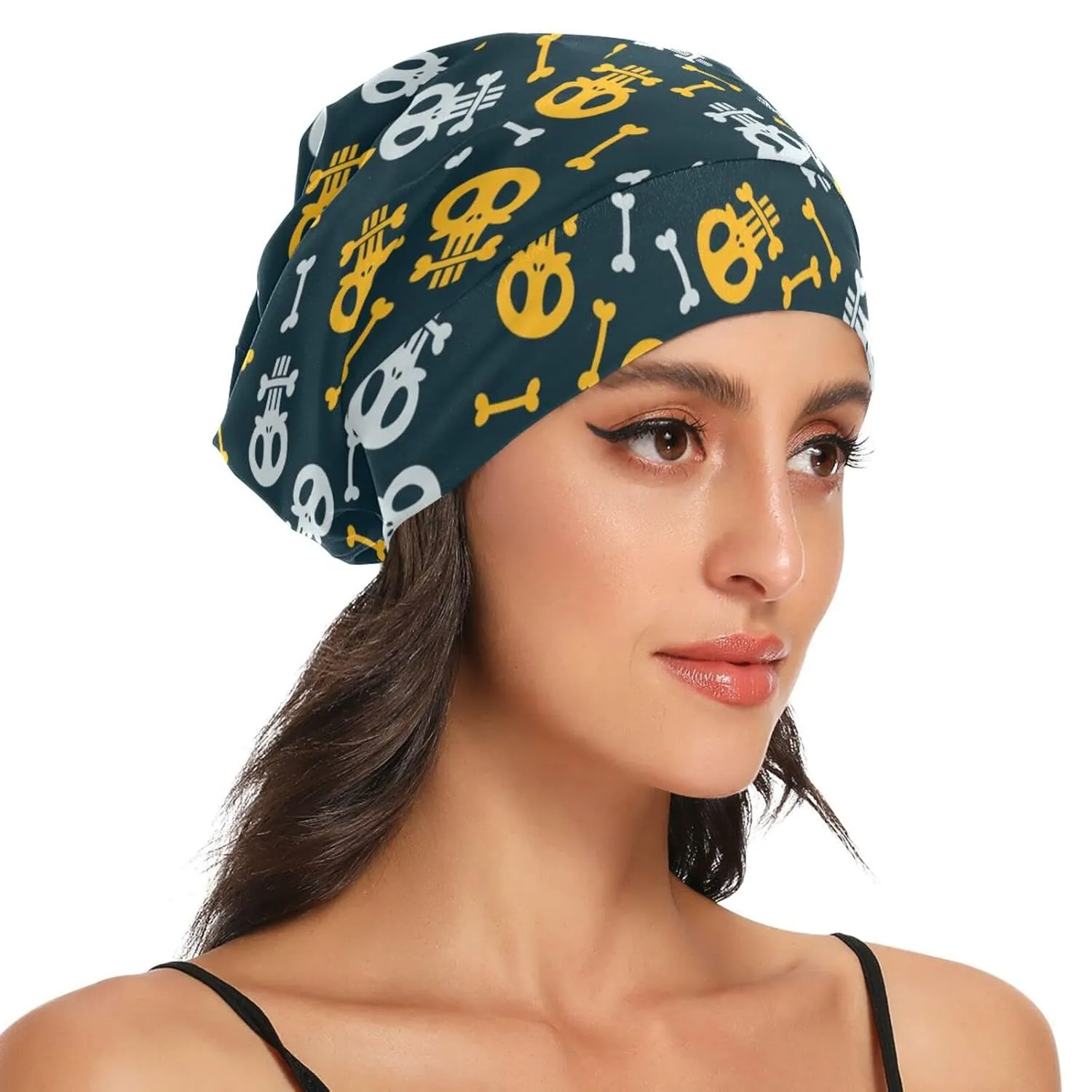 Bonnet Sleep Cap Hair Wrap Cover for Sleeping Satin Lined Head Wrap Nurse Cap Night Cap Slouchy Beanie for Men Women Skull
