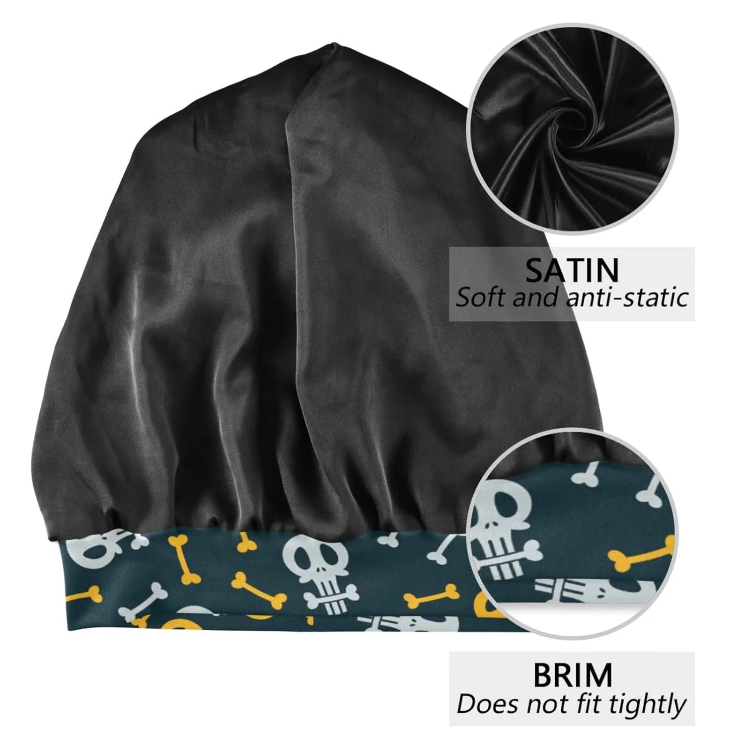 Bonnet Sleep Cap Hair Wrap Cover for Sleeping Satin Lined Head Wrap Nurse Cap Night Cap Slouchy Beanie for Men Women Skull