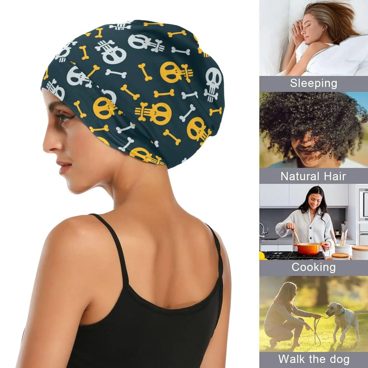 Bonnet Sleep Cap Hair Wrap Cover for Sleeping Satin Lined Head Wrap Nurse Cap Night Cap Slouchy Beanie for Men Women Skull
