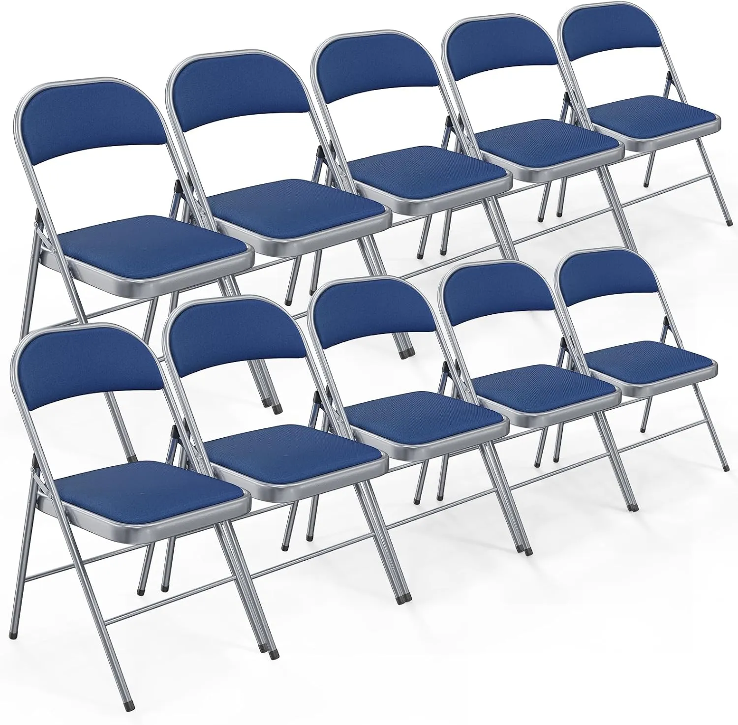 Bonnlo Folding Chair, Padded Folding Chairs with Cushion, Back and Steel Frame for Indoor Outdoor Outside Dinning Office Camping Use, Blue, 10 Pack