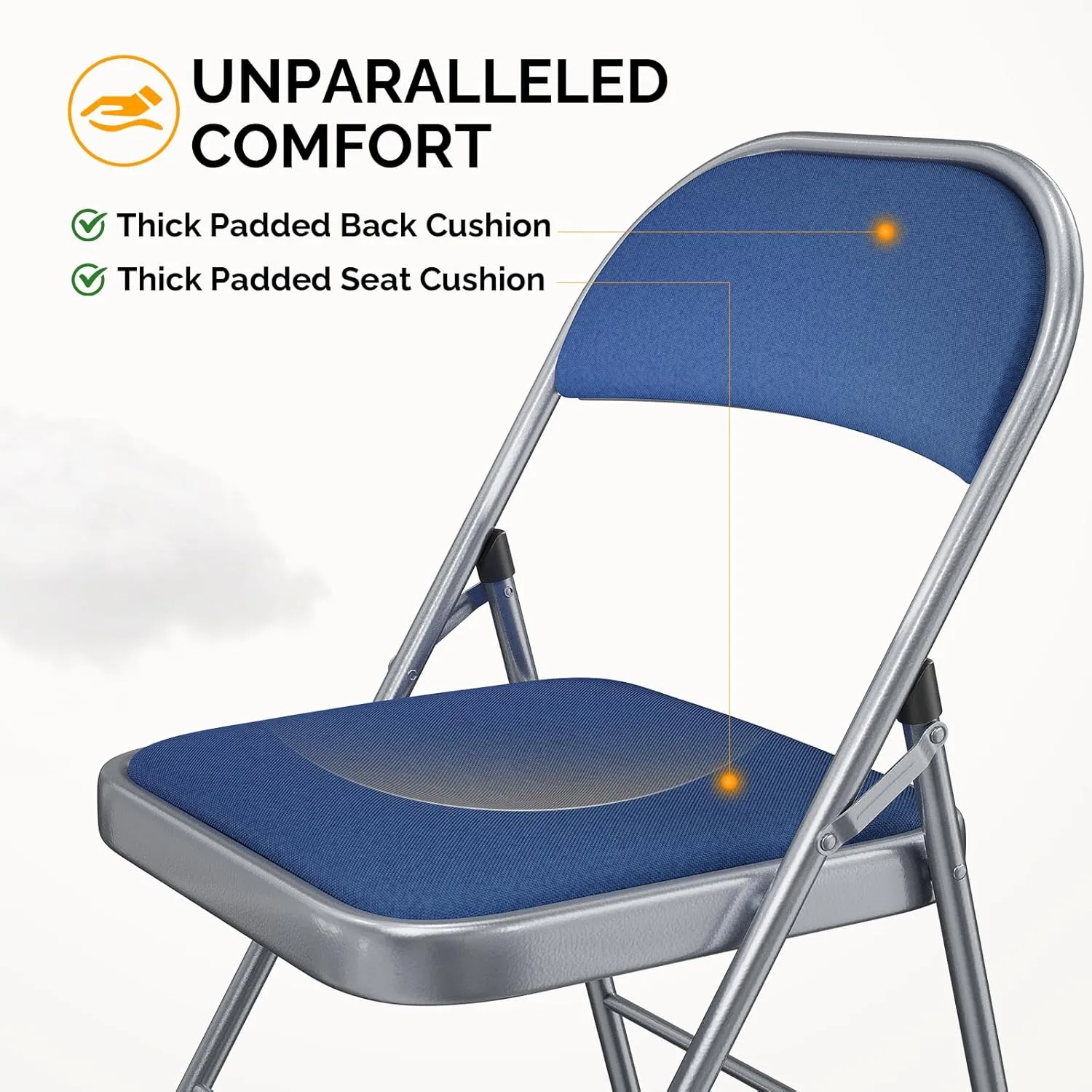 Bonnlo Folding Chair, Padded Folding Chairs with Cushion, Back and Steel Frame for Indoor Outdoor Outside Dinning Office Camping Use, Blue, 10 Pack