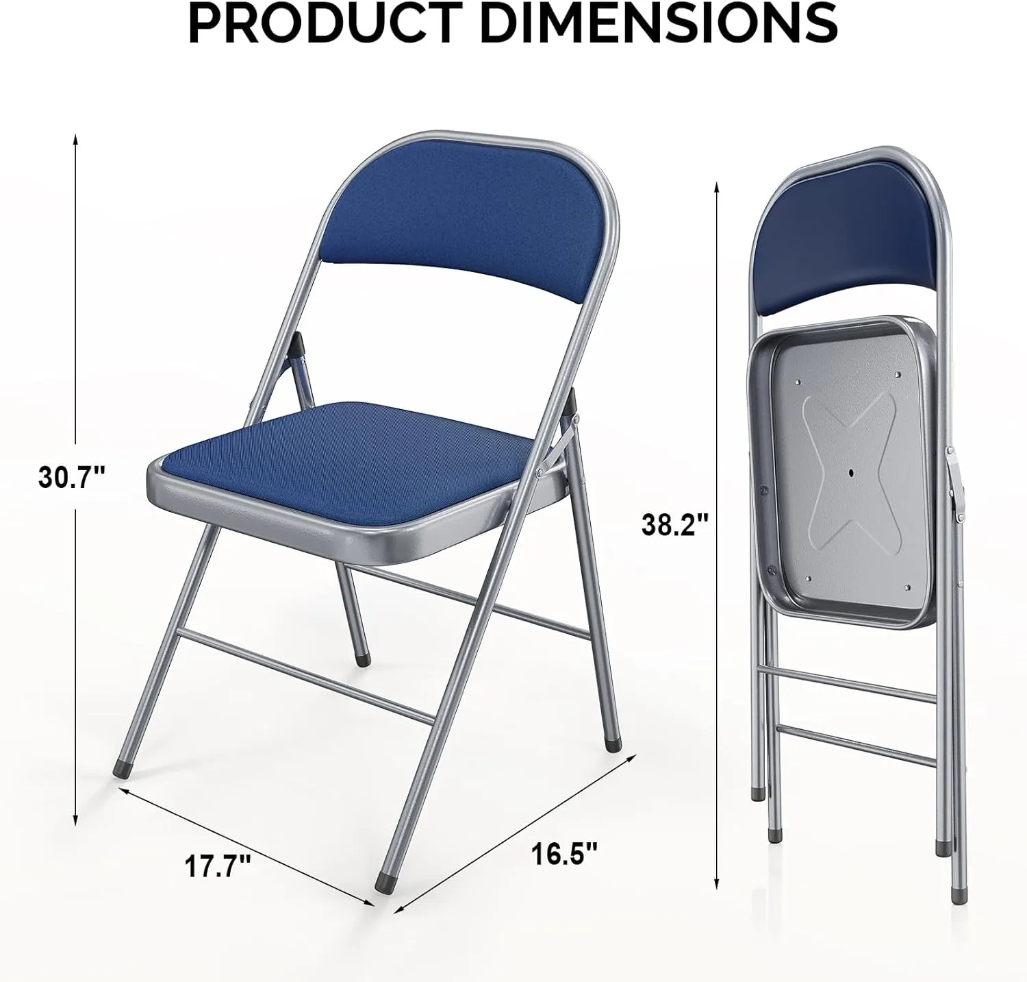 Bonnlo Folding Chair, Padded Folding Chairs with Cushion, Back and Steel Frame for Indoor Outdoor Outside Dinning Office Camping Use, Blue, 10 Pack