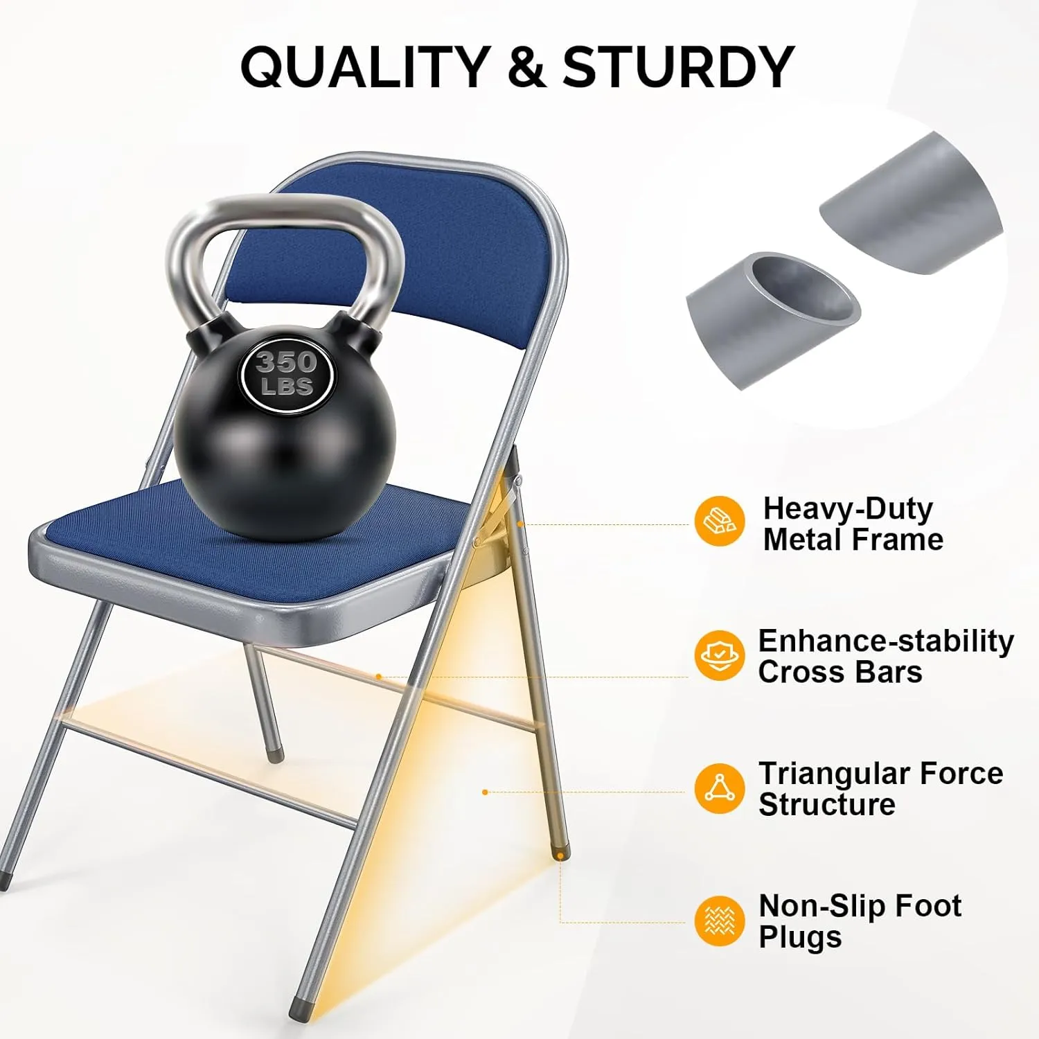 Bonnlo Folding Chair, Padded Folding Chairs with Cushion, Back and Steel Frame for Indoor Outdoor Outside Dinning Office Camping Use, Blue, 10 Pack